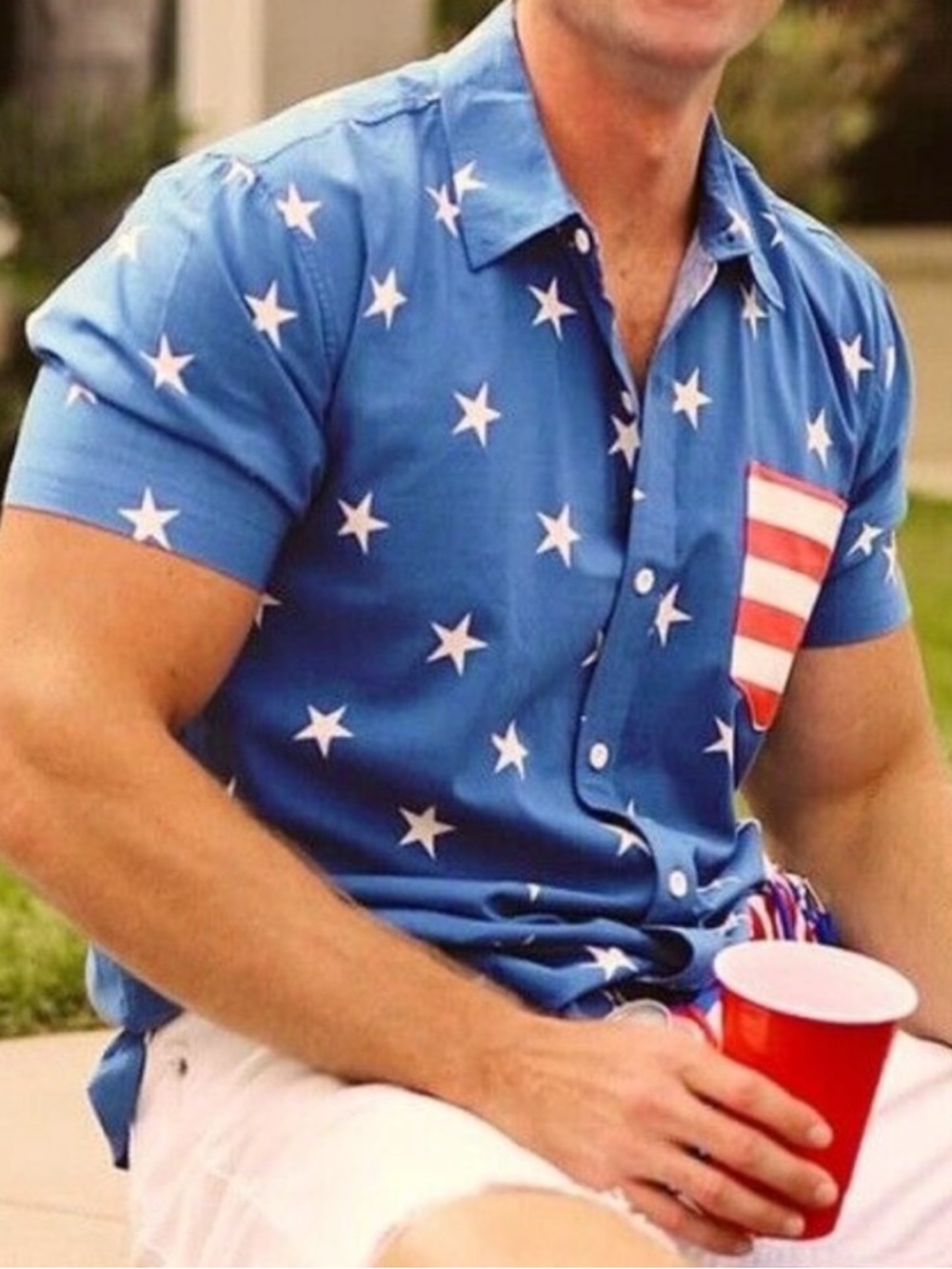 MAKE AN OFFER - TIPSY ELVES Short-Sleeve American Flag Patriotic Print Shirt